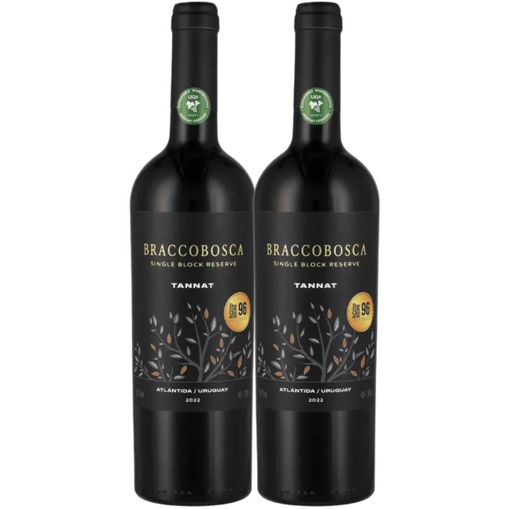 Kit 2 Garrafas Vinho Tinto Seco Uruguai Bracco Bosca Reserva Tannat 750ML
