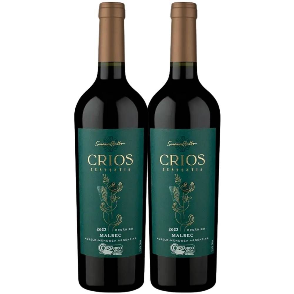 Kit 2 Garrafas Vinho Tinto Crios Sustentia Orgânico Malbec Luján de Cuyo - Argentina Susana Balbo Wines 750ML