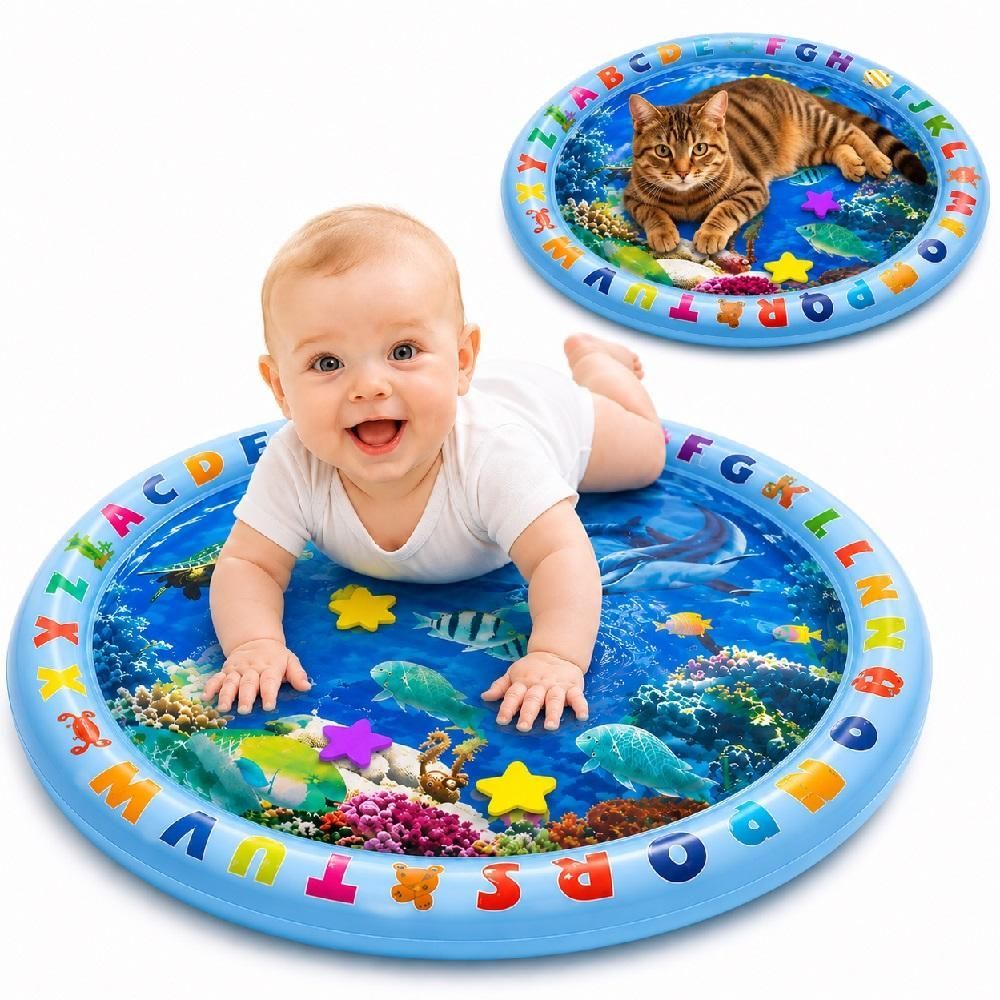 Tapete Sensorial Ocean World Estimulação Infantil Inflável Redondo Azul Yeet 65CM