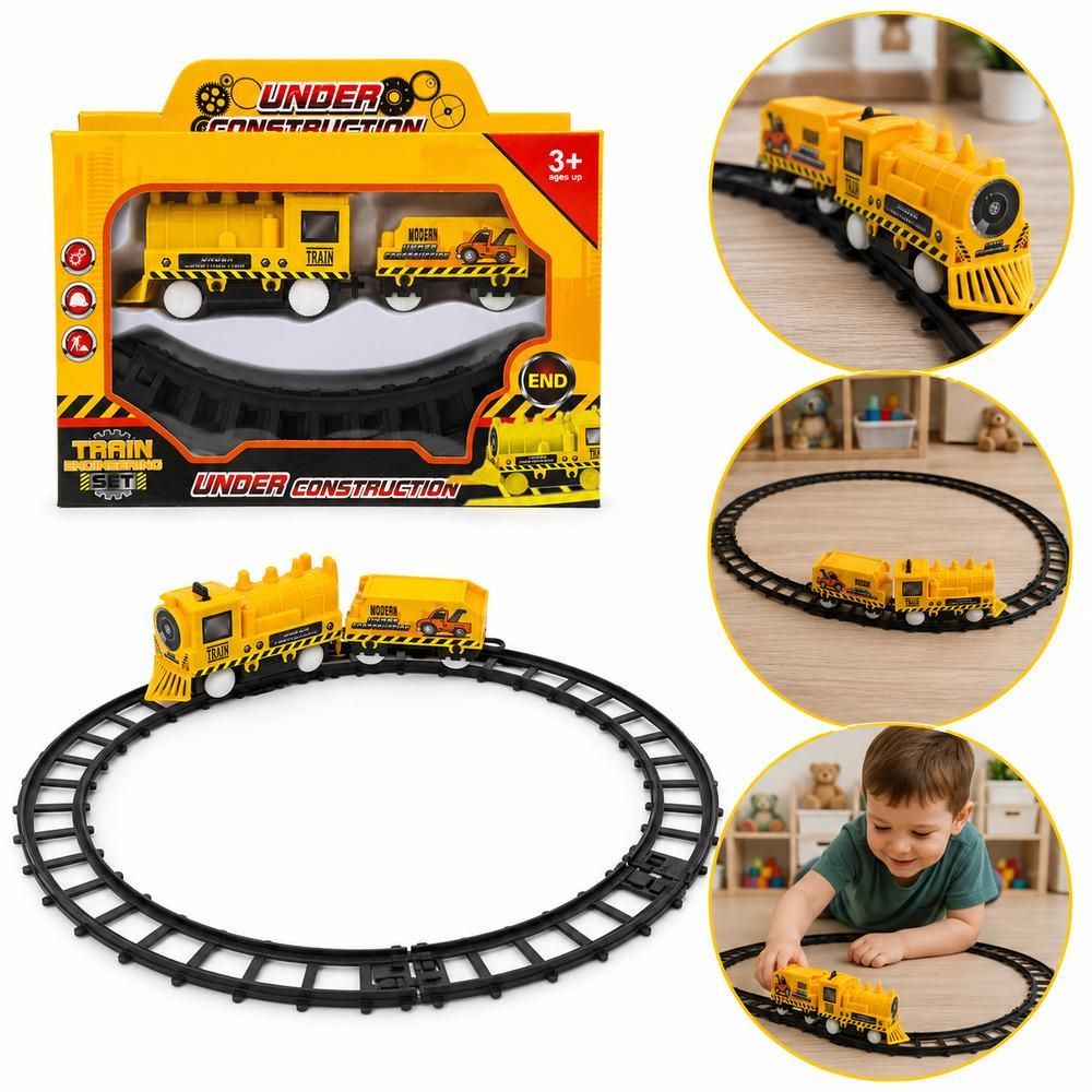 Trem Ferroviário Under Construction com Trilhos e Locomotiva a Bateria Estimula Criatividade Amarelo Yeet 80CM
