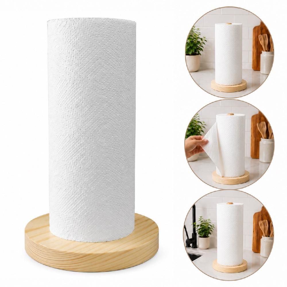 Porta Papel Toalha em Madeira Bambu Natural Resistente para Cozinha e Mesa Design Moderno e Minimalista Bege Yeet 11.2CM