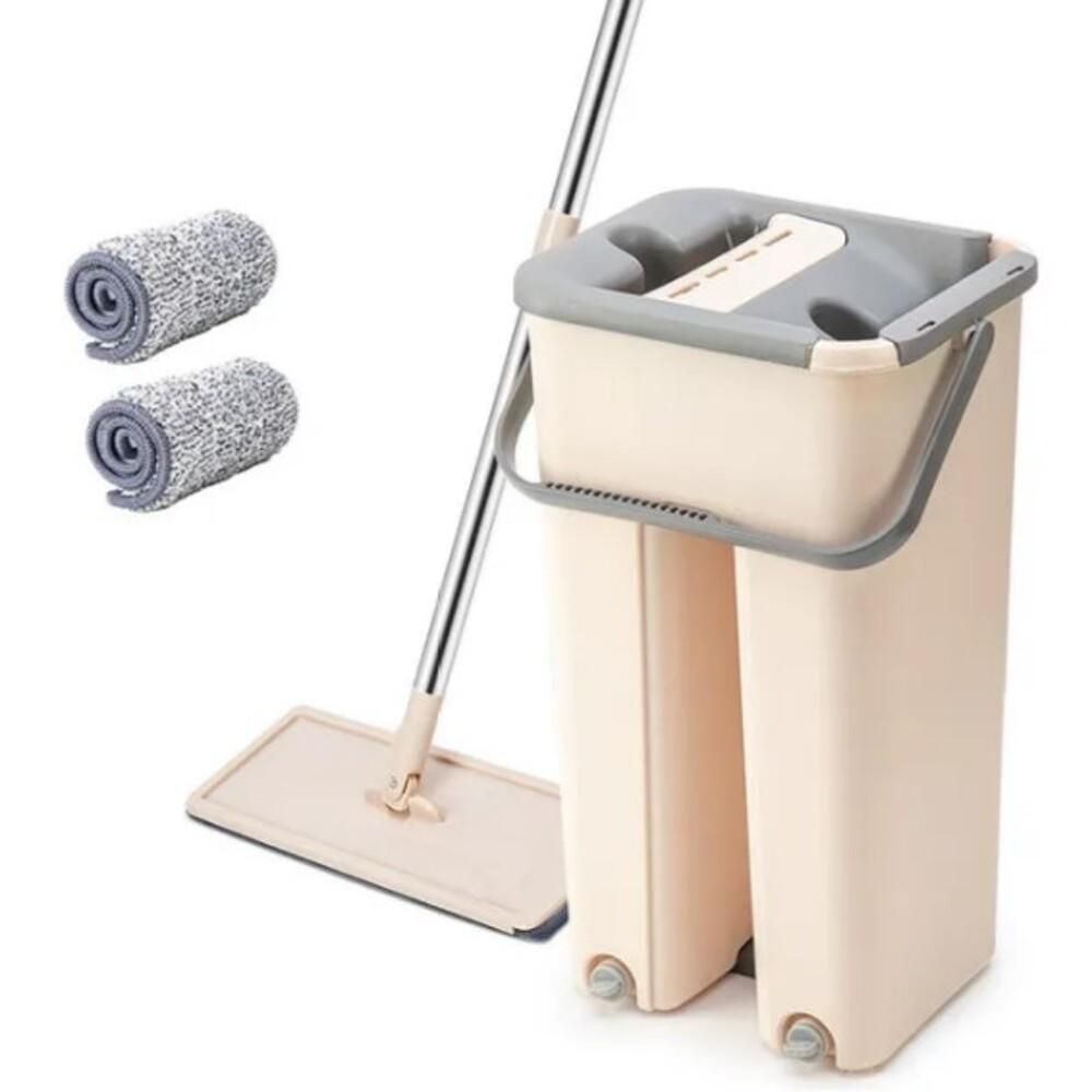 Mop Lava e Seca com Balde 2 Compartimentos Refil em Microfibra e Cabo em Aço Inox Sistema Prático para Limpeza de Pisos