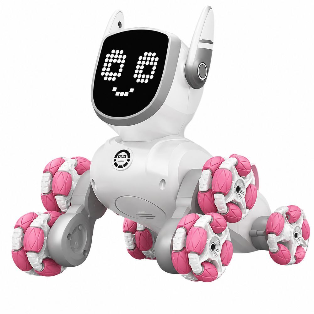 Robô Inteligente Interativo com Controle Remoto Movimento 360 graus  Música Dança e Expressões LED Rosa 70CM