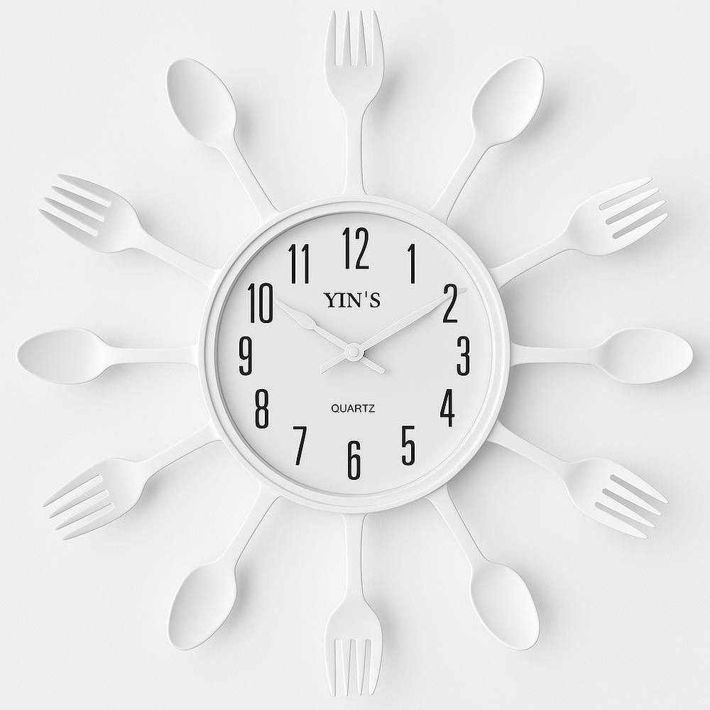 Relógio de Parede Decorativo Talheres Design Exclusivo em Formato de Garfos e Colheres Branco Yeet 32CM