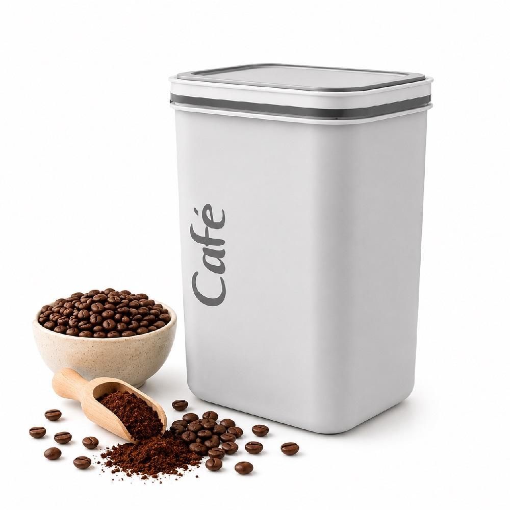Pote Hermético para Café Quadrado 2L com Vedação em Borracha Plástico Resistente BPA Free Organizador para Cozinha Cinza