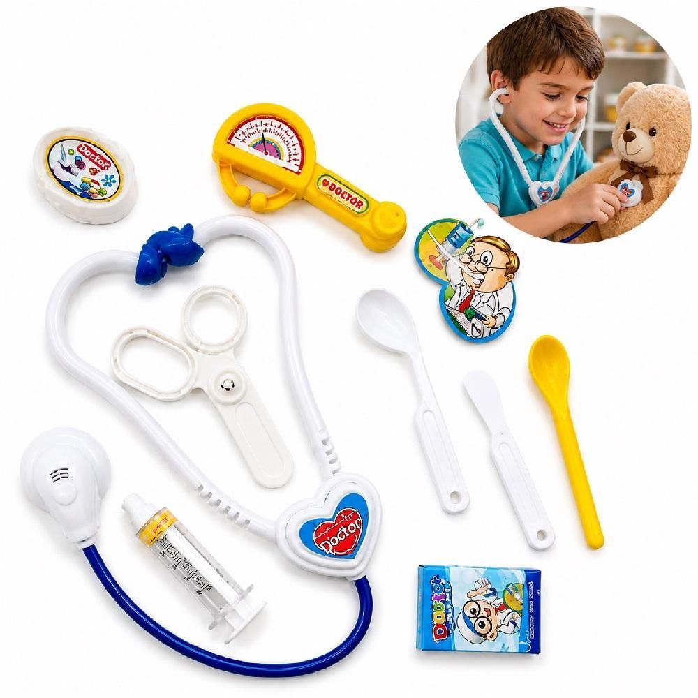 Kit Médico Infantil Little Doctor Faz de Conta 9 Peças Educativo com Acessórios em Plástico Atóxico Branco Yeet