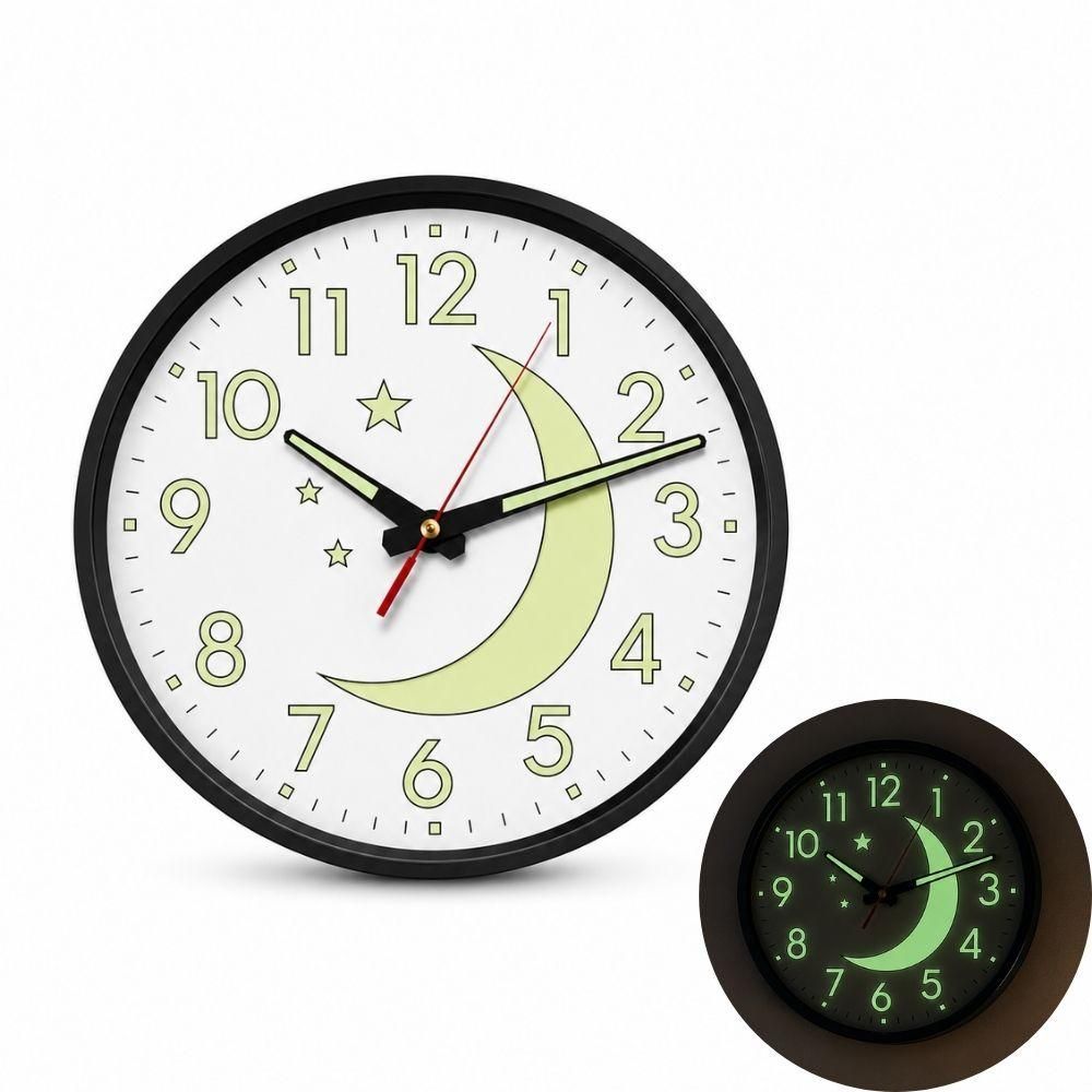 Relógio de Parede YGD-9755YL Sweep Silencioso com Números Fluorescentes Preto Yeet 30CM