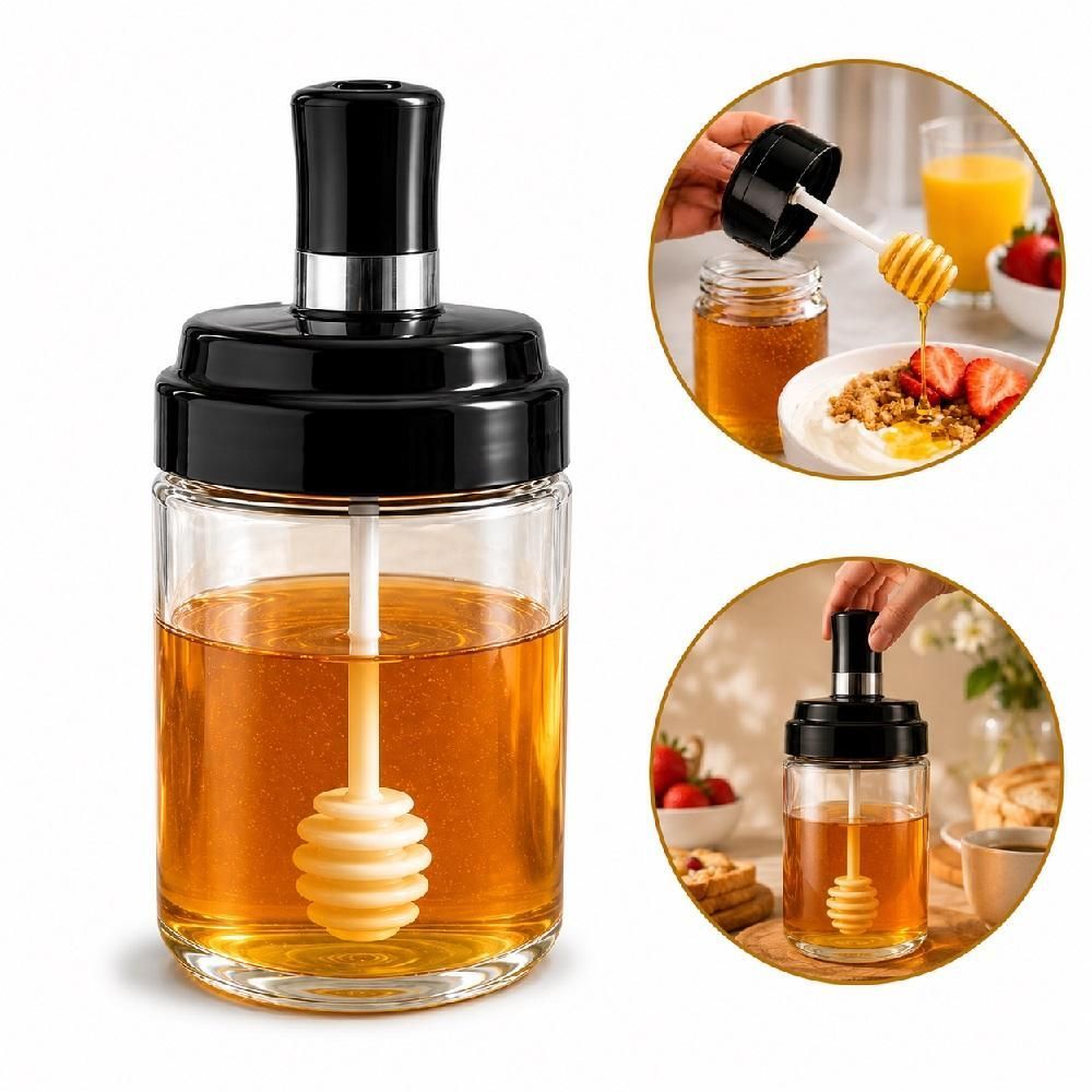 Meleira de Vidro Colmeia com Pegador para Servir Mel Transparente Yeet 260ML