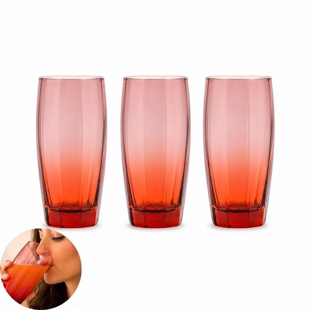 Jogo de Copos Flórida Degradê Laranja em Vidro Design Moderno para Bebidas 365ML Kit com 3 Peças Yeet