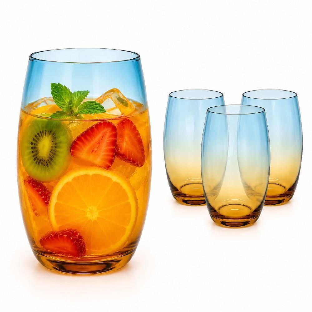 Jogo de Copos California 475ML Vidro Design Âmbar Degradê Furta Cor para Mesa Posta Yeet 3PÇ