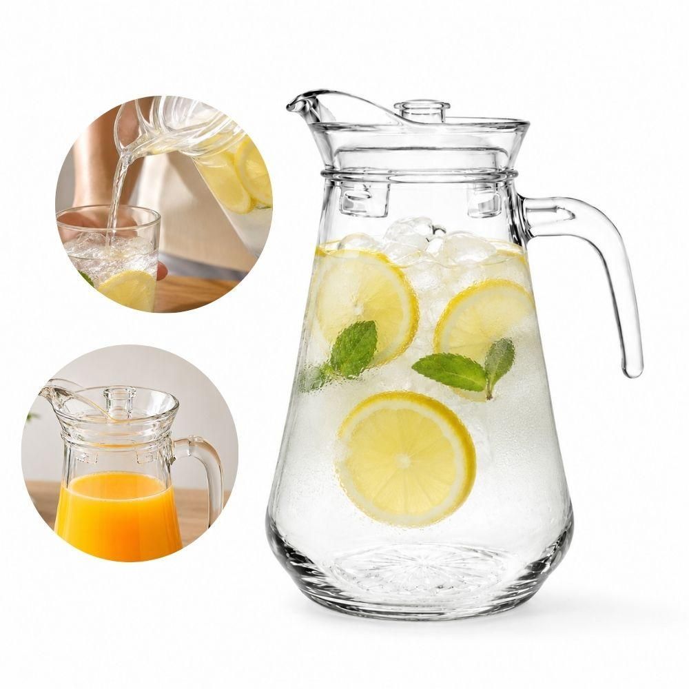 Jarra de Vidro Praticasa para Sucos e Chás com Tampa Transparente Alça Ergonômica Mesa Posta Transparente Yeet 11,2CM