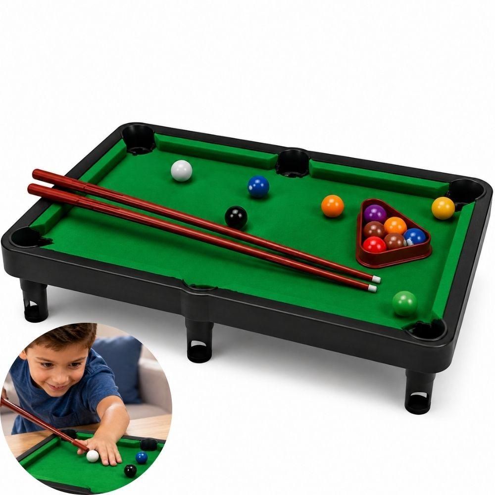 Mesa de Sinuca Infantil Mini Completa com Superfície Tipo Veludo Verde Yeet 19CM