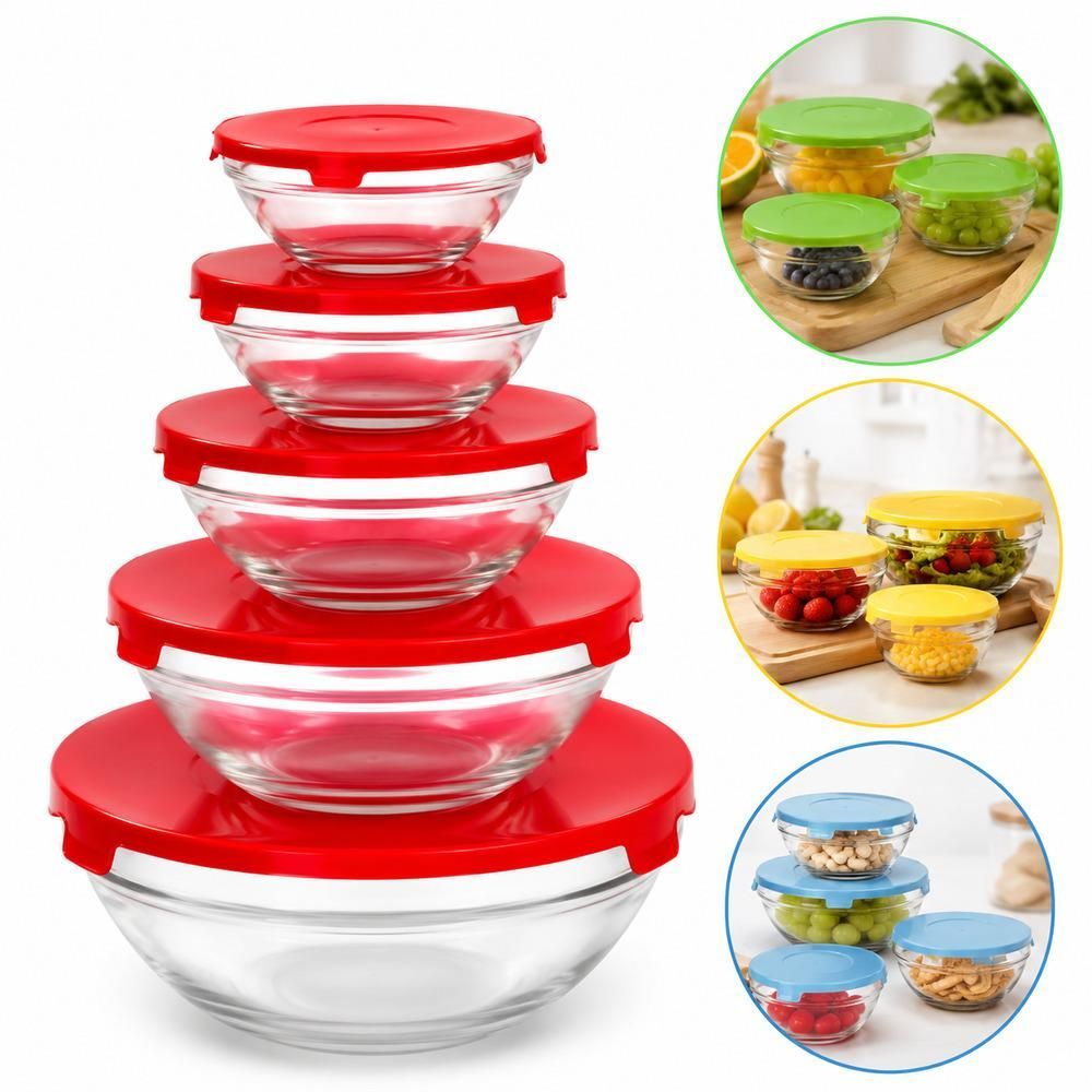 Kit de Potes de Vidro Praticasa 5 Peças com Tampas Coloridas em Plástico Organizador para Cozinha Resistente 150ML 200ML