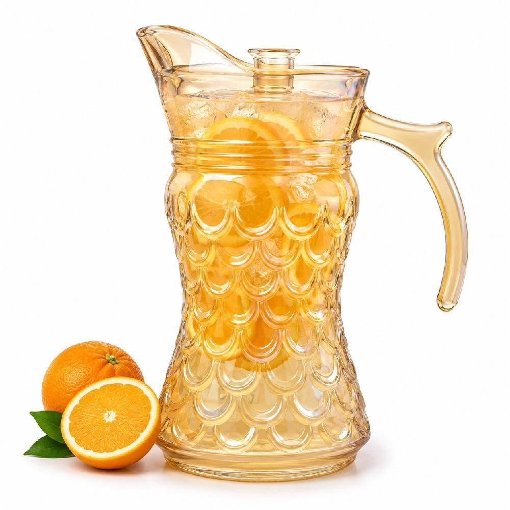 Jarra para Bebidas Jarra de Vidro Âmbar 1,7 Litros com Tampa em Acrílico Resistente para Mesa de Jantar Marrom Yeet 17CM