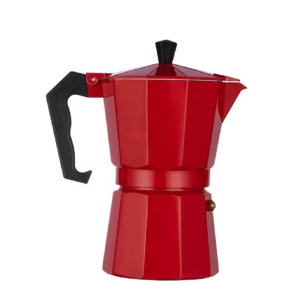 Cafeteira Italiana Moka 300ML em Alumínio Prepara Até 6 Xícaras de Café Expresso Tradicional para Uso Doméstico Vermelha