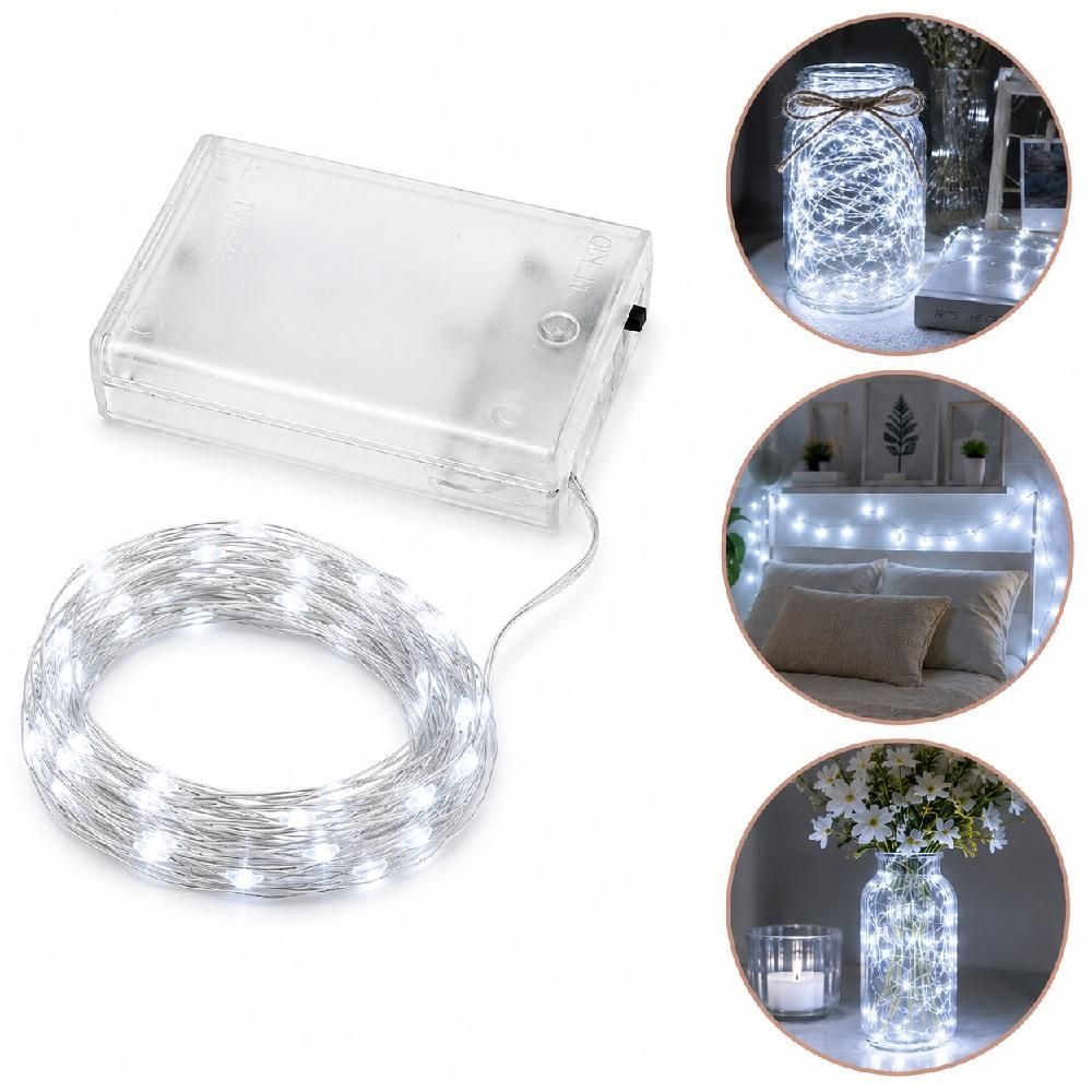 Fio de Luz LED Decorativo 5m 50 Leds com Função Pisca-Pisca em Cobre Branco Quente Yeet