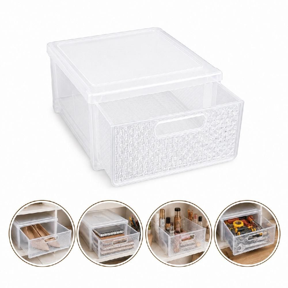 Gaveteiro Organizador Rattan Gaveta Organizadora 7,9L Plástico Virgem Sistema Empilhável Multiuso para Escritório