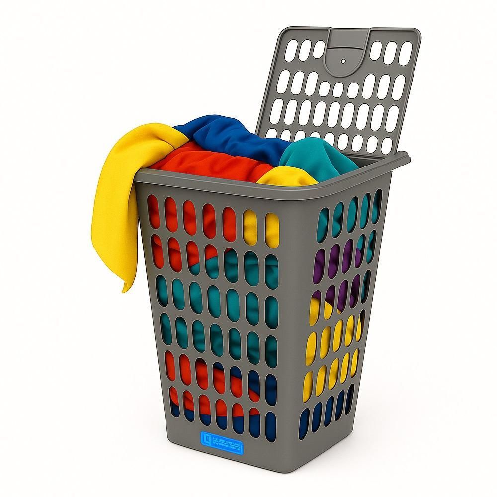 Cesto Telado Retangular com Tampa 48L Organizador de Roupas e Objetos Plástico Resistente Circulação de Ar Yeet