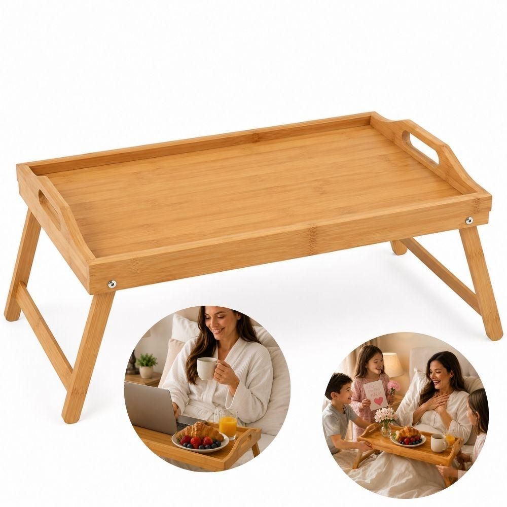 Bandeja de Bambu com Pés Dobráveis para Café da Manhã Notebook e Leitura Amadeirado Yeet 40CM 40X25CM