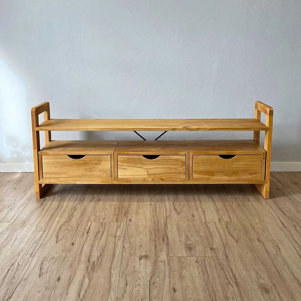 Rack para TV Linea 55" 140CM Madeira Pinus com 3 Gavetas Nozes Artfactory Design 140CM 3 Gavetas
