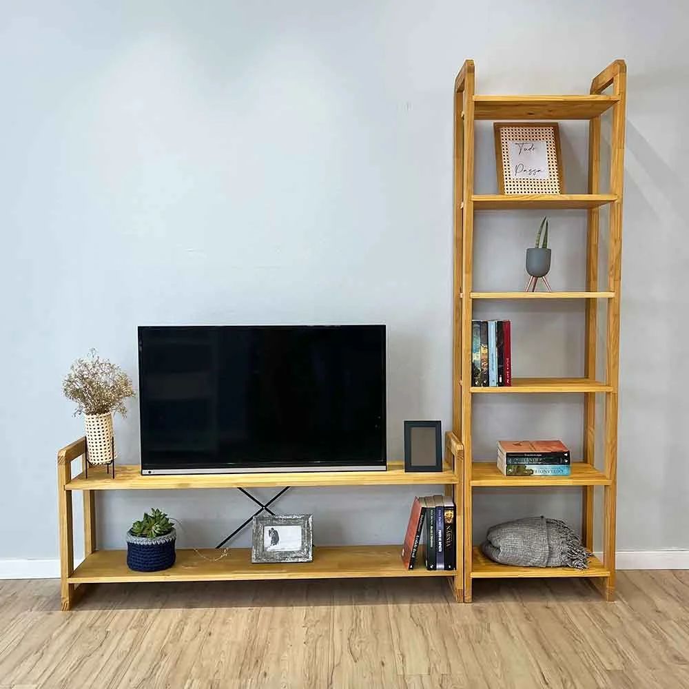 Rack Tv com Estante Slim Linea 55" 141,5CM Madeira Maciça Amadeirado Artfactory Design