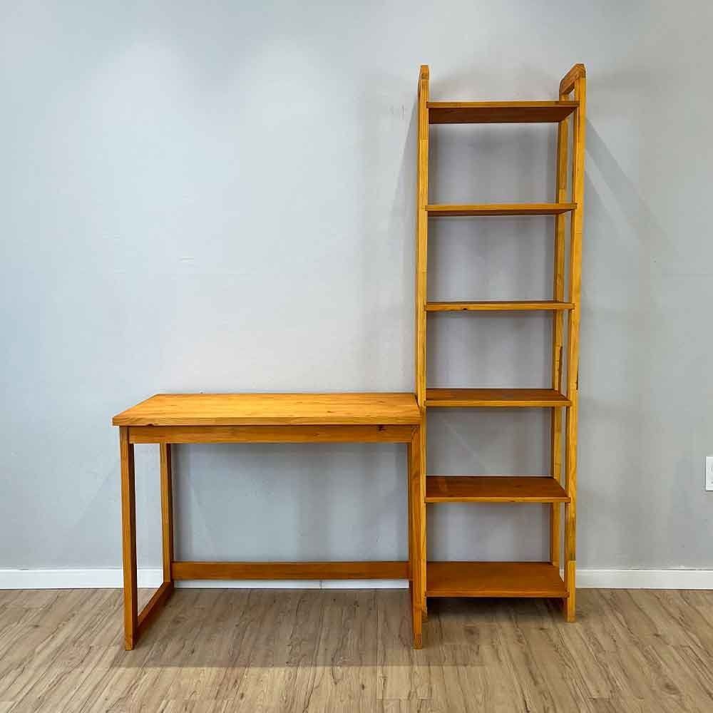 Home Office Escrivaninha e Estante Retangular Linea Slim Moderno sem Gavetas Madeira Pinus 96CM Carvalho Artfactory