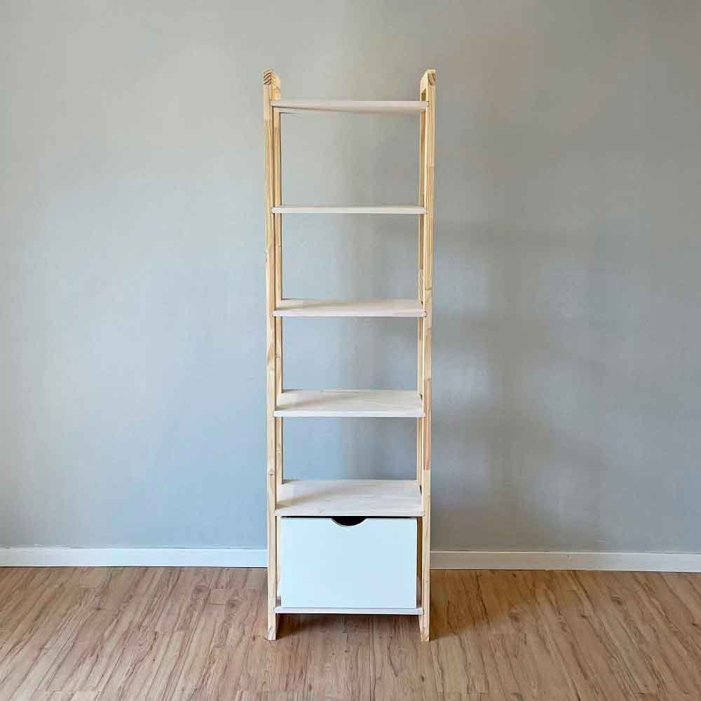 Estante Linea Slim sem Porta 6 Prateleiras Madeira Pinus 54CM Branco e Natural Artfactory Design 54CM