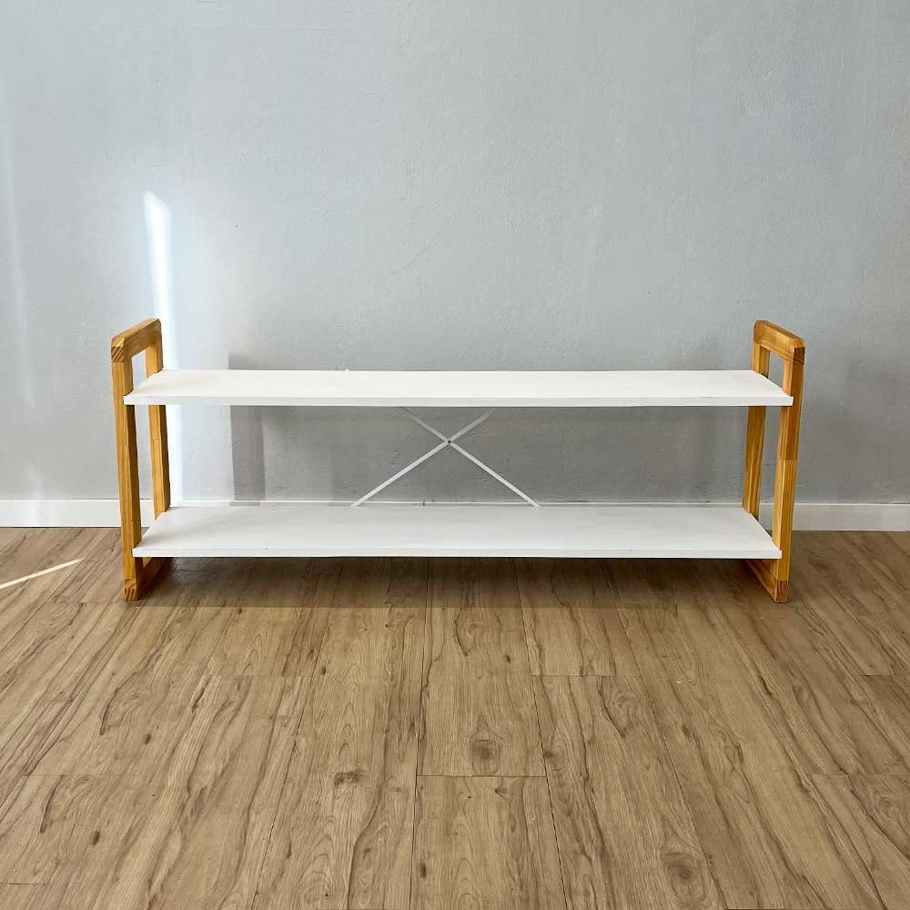 Rack Tv Linea para TV 55" 140CM Madeira Pinus com Acabamento Fosco Branco e Nozes Artfactory Design 2 Prateleiras