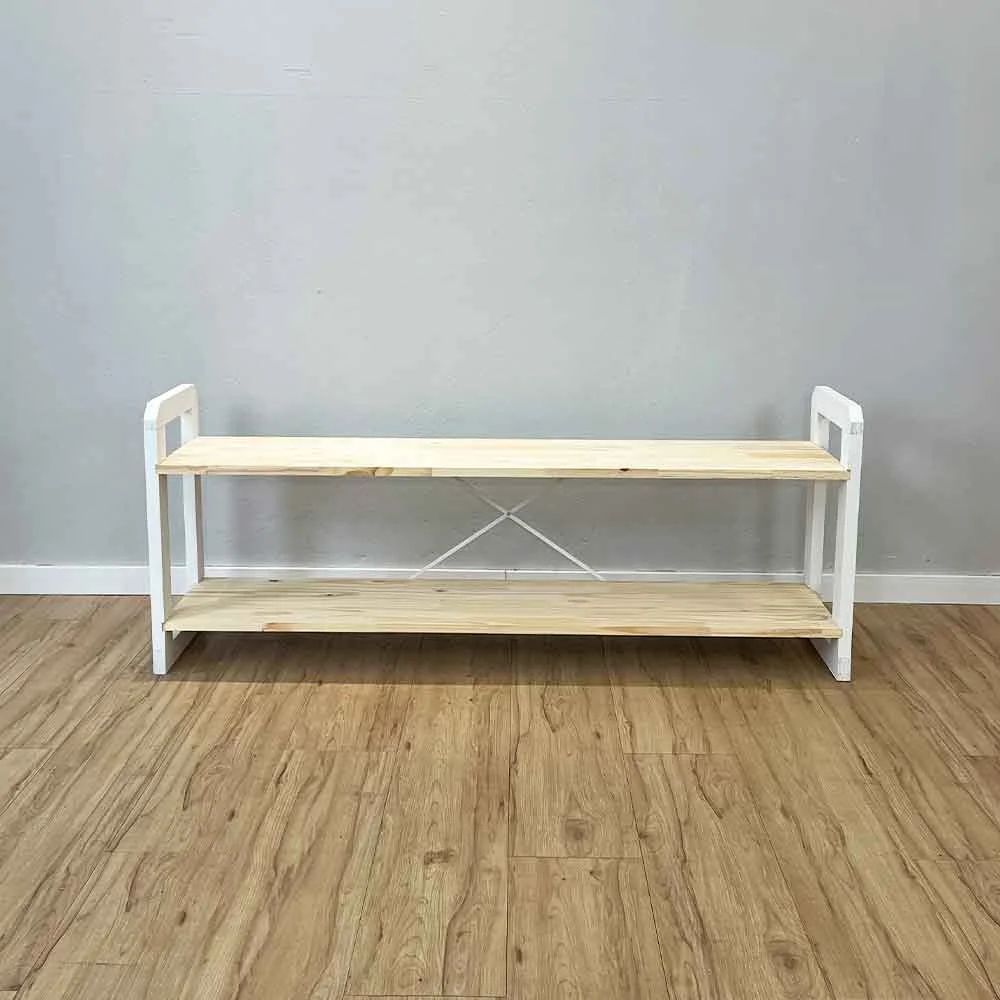 Rack Tv Linea para TV 55" 140CM Madeira Pinus com Acabamento Fosco Natural e Branco Artfactory Design 2 Prateleiras
