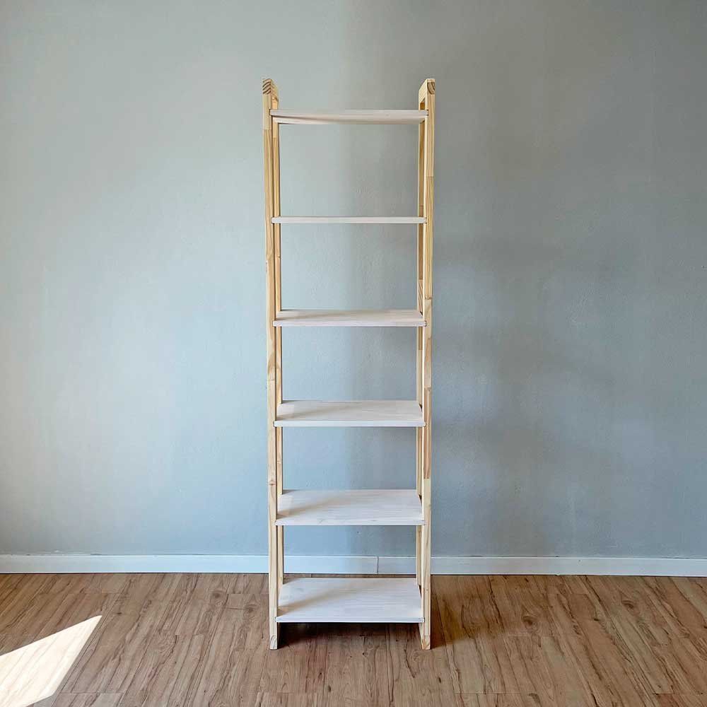 Estante Linea Slim 6 Prateleiras Madeira Pinus 53CM Branco e Natural Artfactory Design 53CM