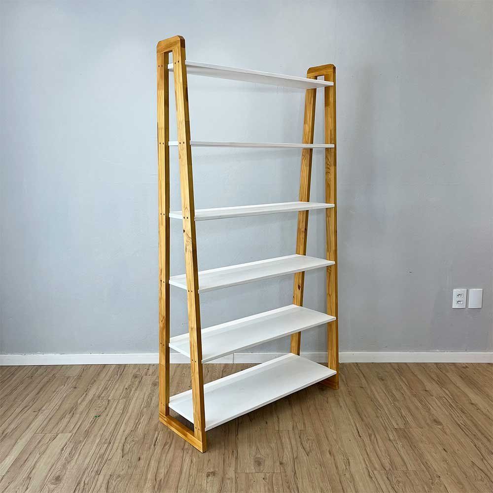 Estante Linea Ample 6 Prateleiras Madeira Pinus 100CM Branco e Nozes Artfactory Design