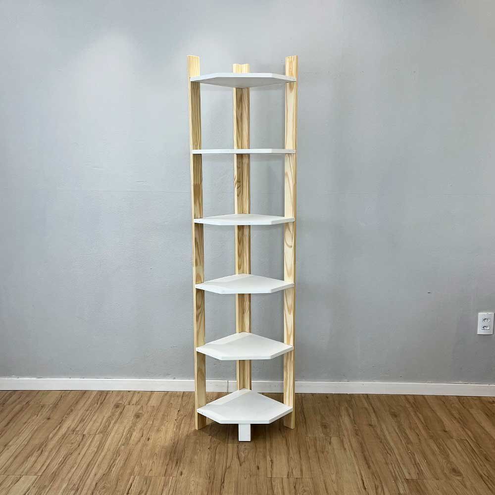 Estante Linea 6 Prateleiras Madeira Pinus 36.5CM Branco e Natural Artfactory Design 177CM