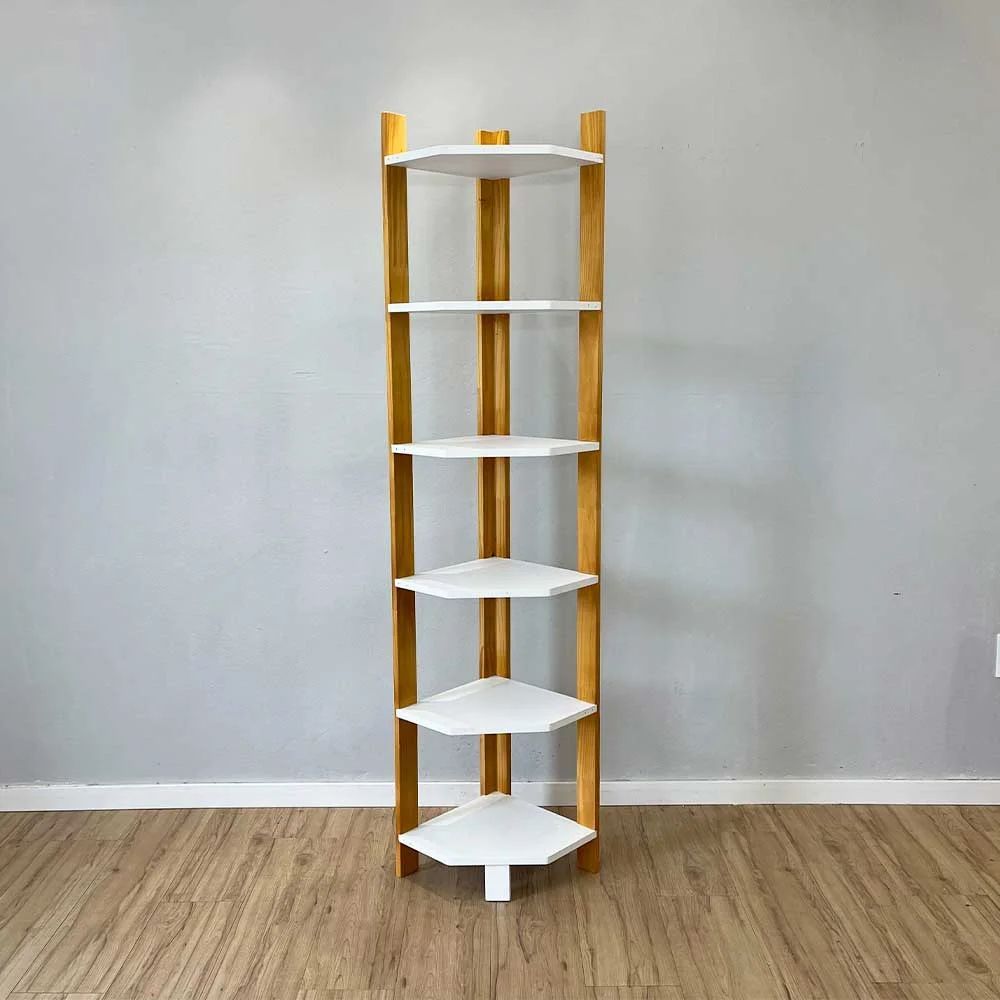 Estante Linea 6 Prateleiras Madeira de Pinus 36,5CM Branco e Nozes Artfactory Design 36,5CM
