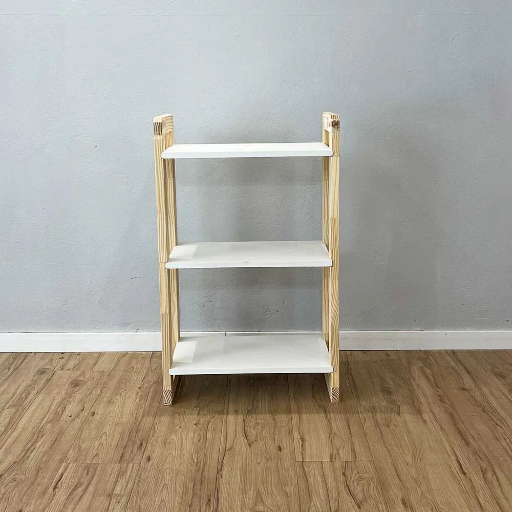 Aparador Linea Slim Moderno 3 Prateleiras Madeira Pinus 53CM Branco e Natural Artfactory Design