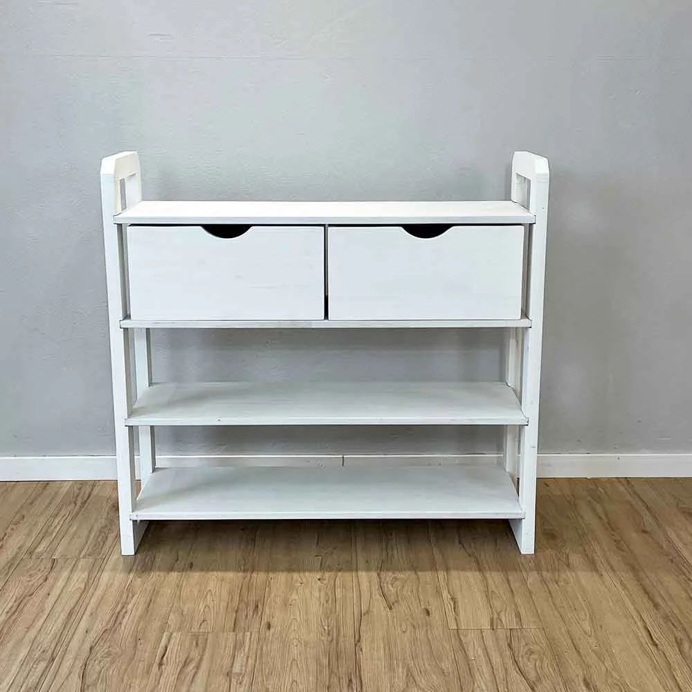 Aparador Linea Ample Moderno sem Portas 2 Gavetas Madeira Maciça 100CM Branco Artfactory Design 4 Prateleiras