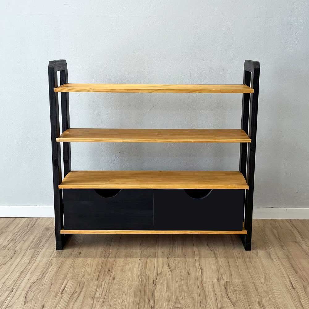 Aparador Linea Ample Moderno sem Porta 2 Gavetas Madeira Maciça 100CM Nozes e Preto Artfactory Design
