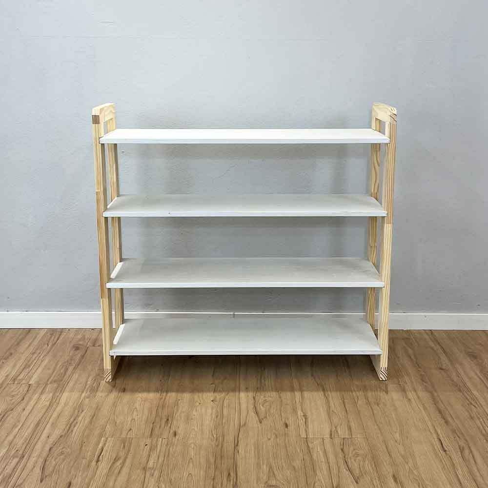 Aparador Linea Ample Moderno 4 Prateleiras Madeira Maciça 100CM Branco e Natural Artfactory Design