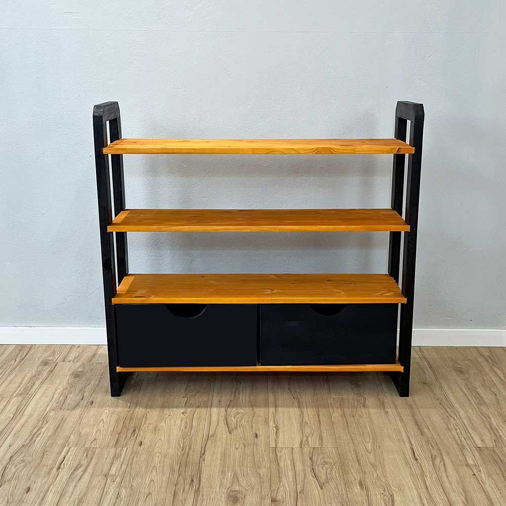 Aparador Linea Ample Moderno sem Porta 2 Gavetas Madeira Maciça 100CM Amadeirado e Preto Artfactory Design