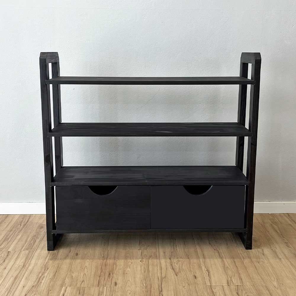 Aparador Linea Ample Moderno sem Porta 2 Gavetas Madeira Maciça 100CM Preto Artfactory Design