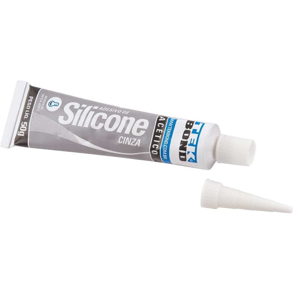 Borracha de Silicone Acético Tekbond Alta Temperatura Resistente a Óleos Cinza 50g 110V