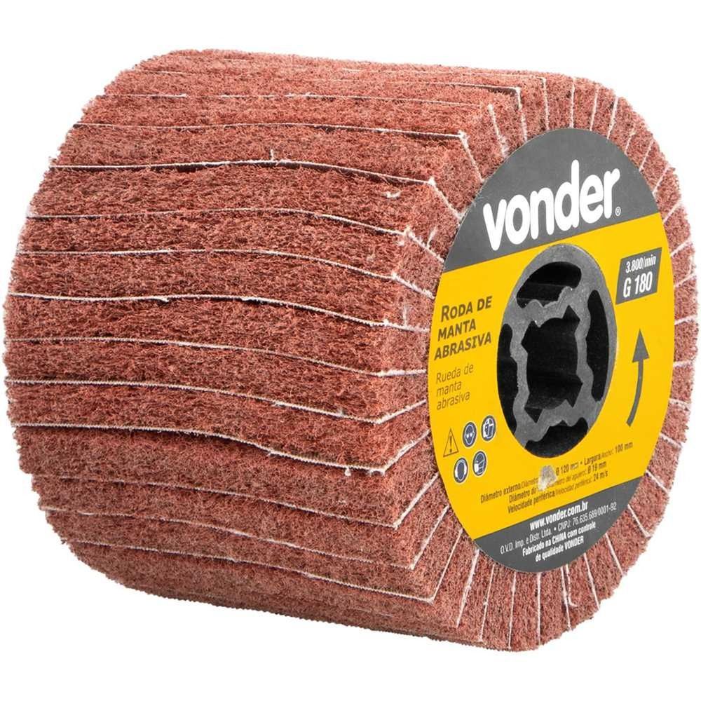 Roda de Manta Abrasiva e Lixa PEV 1380 Grão 180 para Acabamento Acetinado em Aço Inox e Alumínio Vonder 100CM 3800 RPM