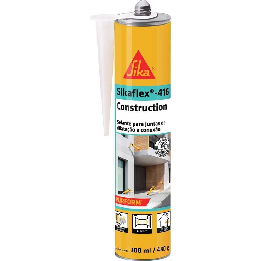 Selante Poliuretano 416 CONSTRUCTION Vedação Elástica Juntas de Concreto Cinza Sika Brasil 300ML