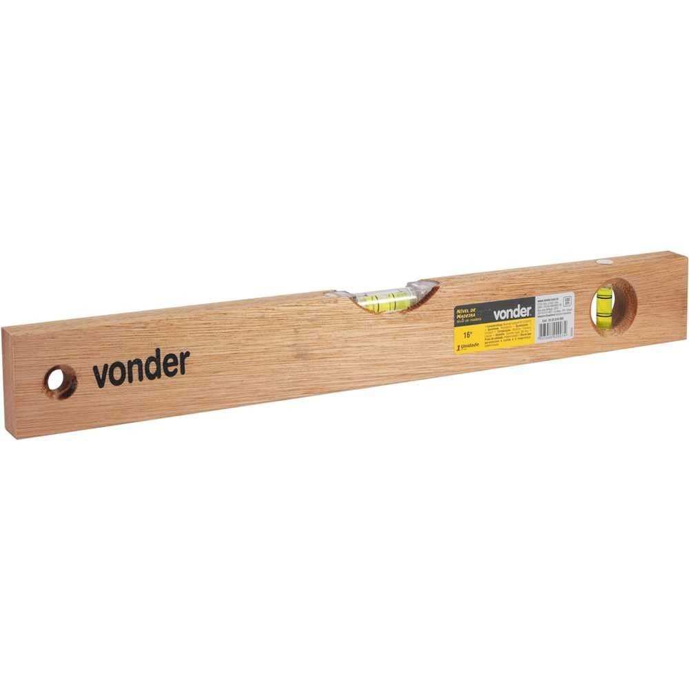 Nível de Madeira 3335016000 com 2 Bolhas para Nivelamento Vertical e Horizontal Amadeirado Vonder 40.6CM