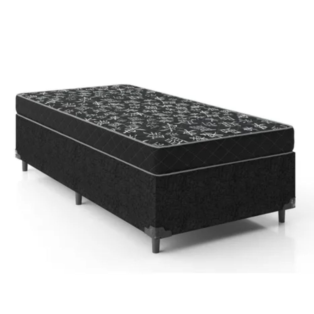 Cama Box Solteiro Cama Conjugado 5cm Ortopédica Colchão Conjugado Tecido Poliéster Preto