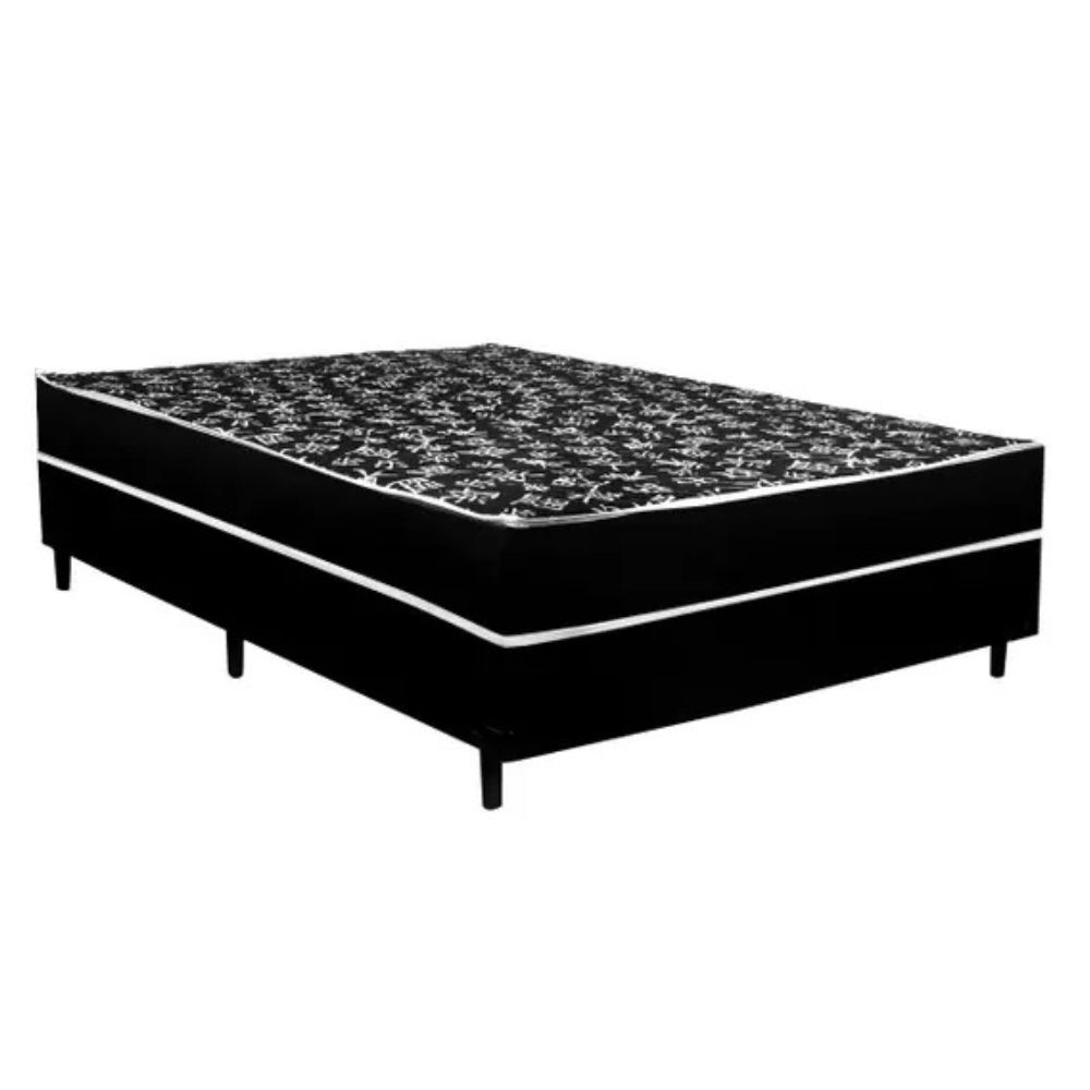 Cama Box Conjugada Casal Cama Conjugado Ortopédica Espuma Tecido Poliéster Preto