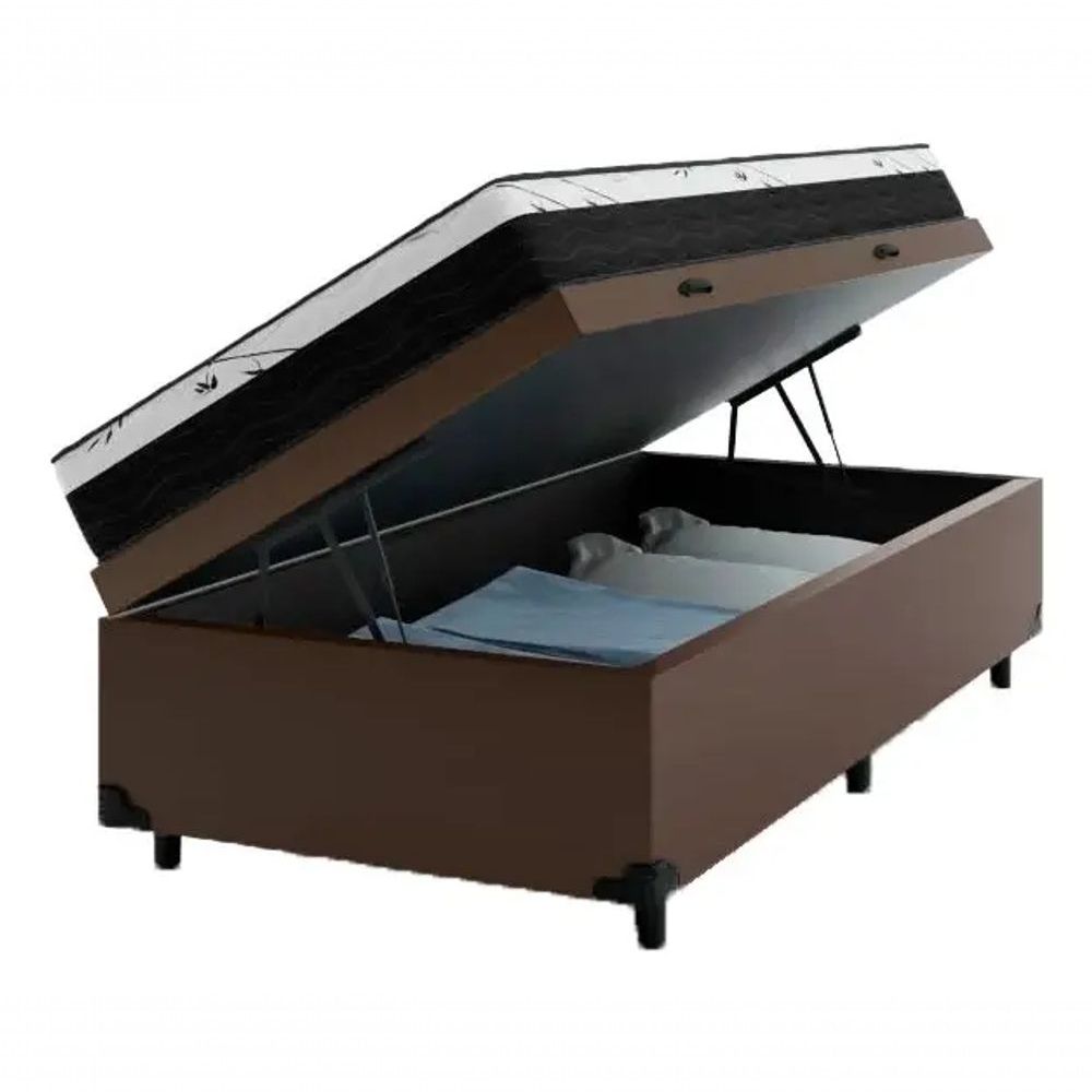 Cama Box com Baú Solteiro Espuma Macia Acoplada 10cm Tecido Liso Marrom 88CM