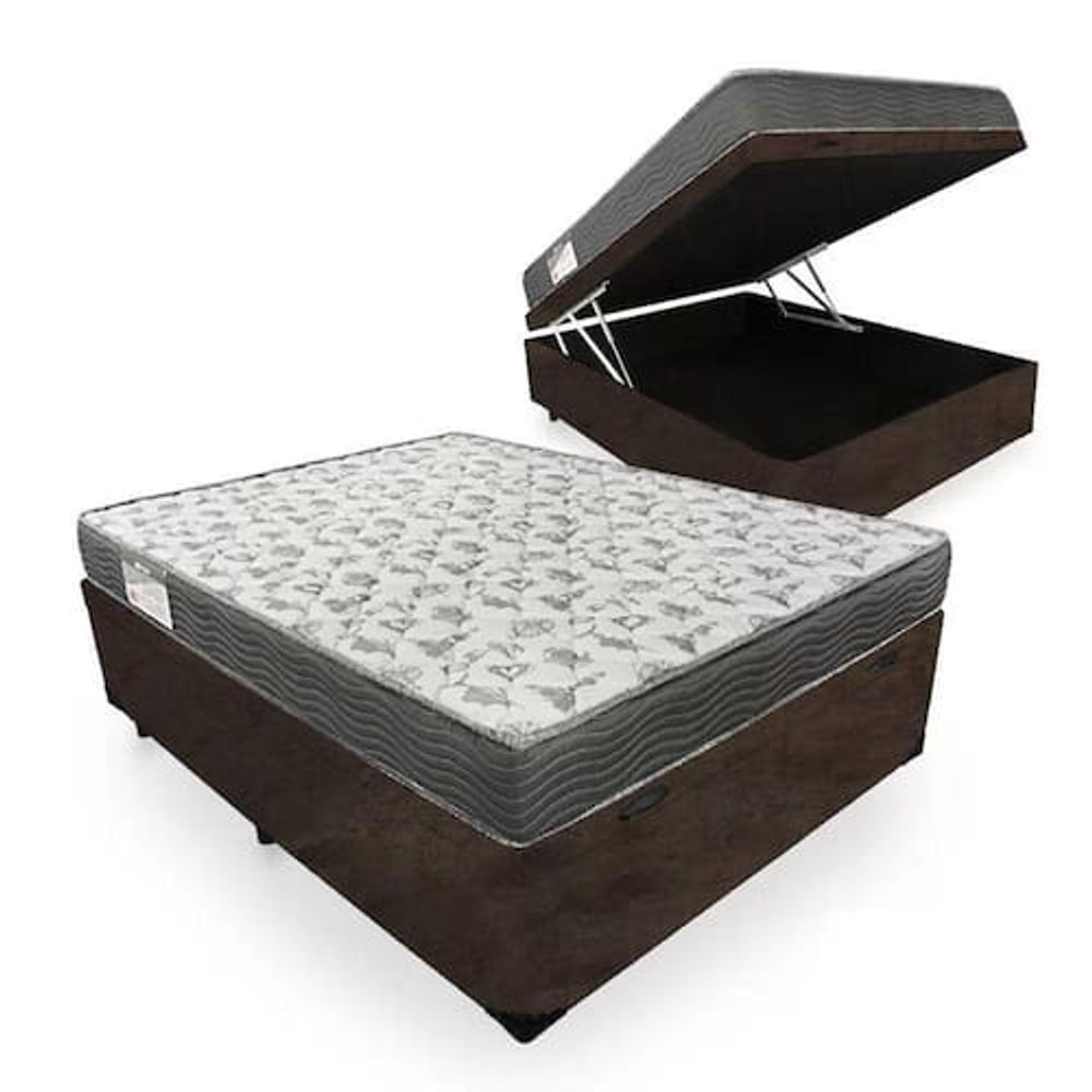 Cama Box com Baú Casal Cama Box Baú Acoplado Espuma Macia 10cm Suede Marrom 138CM