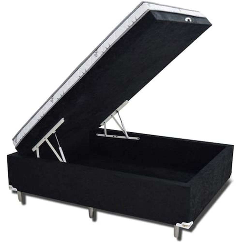 Cama Box com Baú Casal Cama Box Baú com Espuma Macia Acoplado Suede Preto 138CM