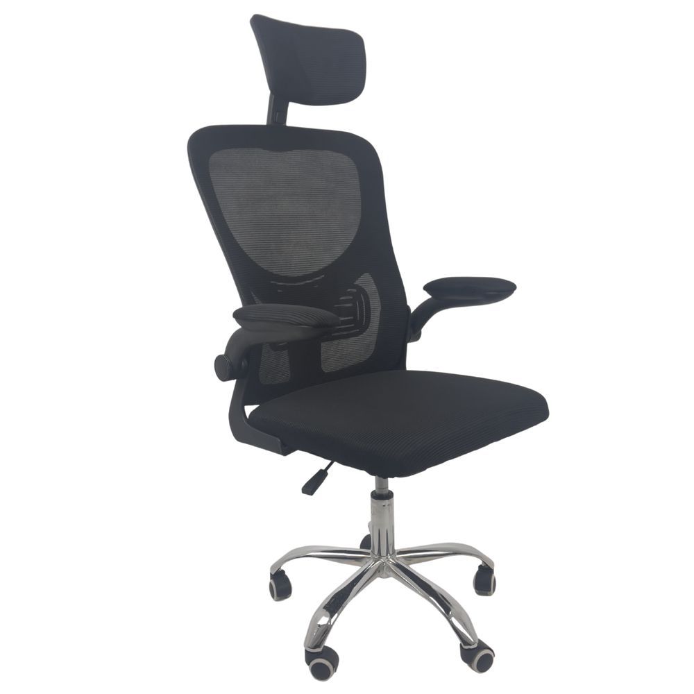 Cadeira de Escritório Diretor Vegas Mesh Base Giratória com Apoio Lombar e Cabeça Ajustável Preto Oficial Webshop 68CM