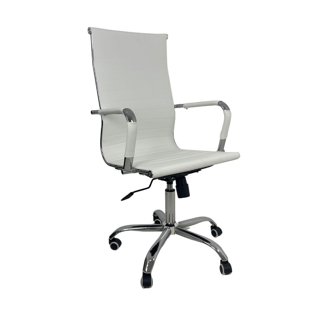 Cadeira de Escritório Esteirinha Alta Executiva PU Base Giratória com Ajuste de Altura Branco Oficial Webshop 48CM